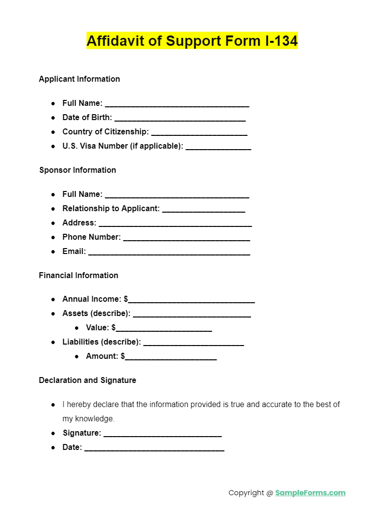 affidavit of support form i 134