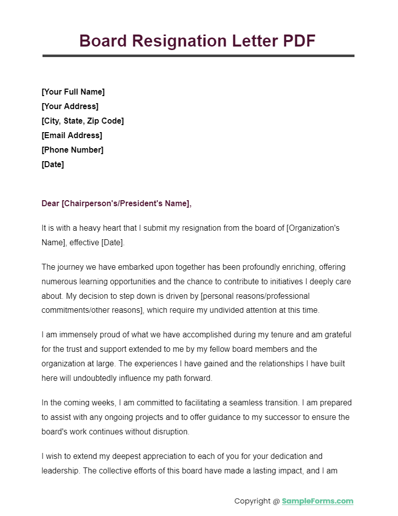 board resignation letter pdf