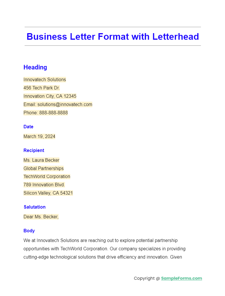 business letter format with letterhead