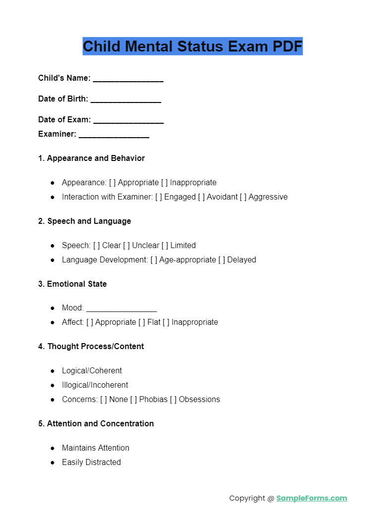 child mental status exam pdf
