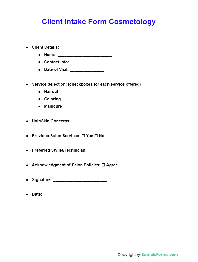 client intake form cosmetology