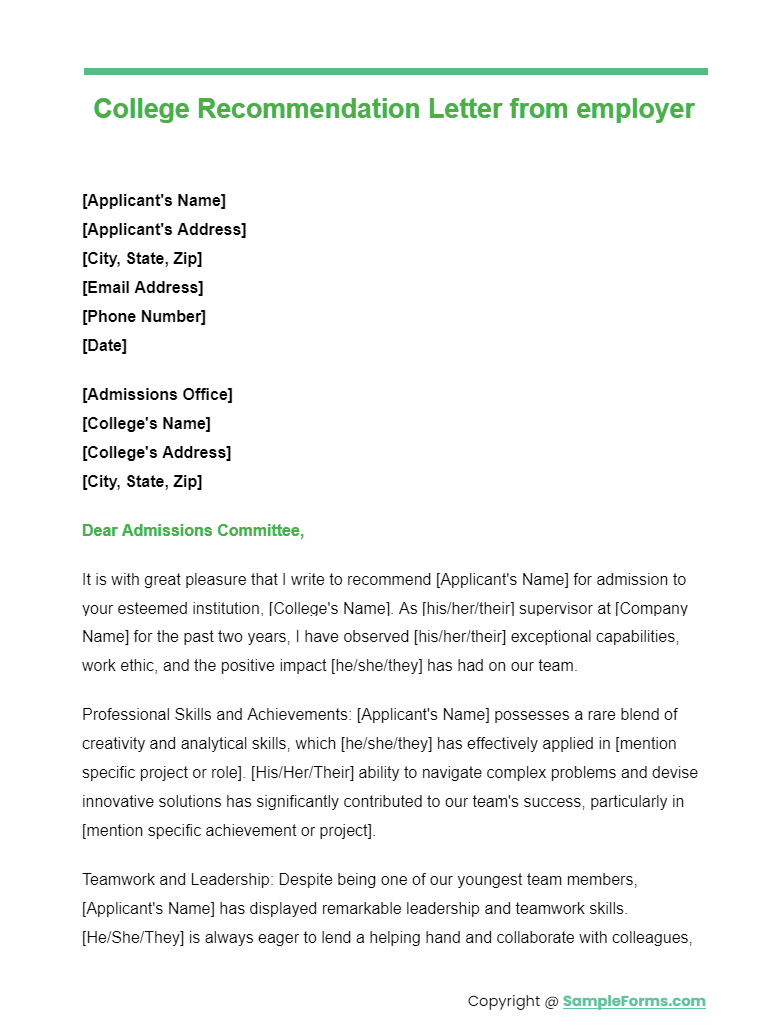 FREE 10  College Recommendation Letter Samples PDF MS Word Google Docs