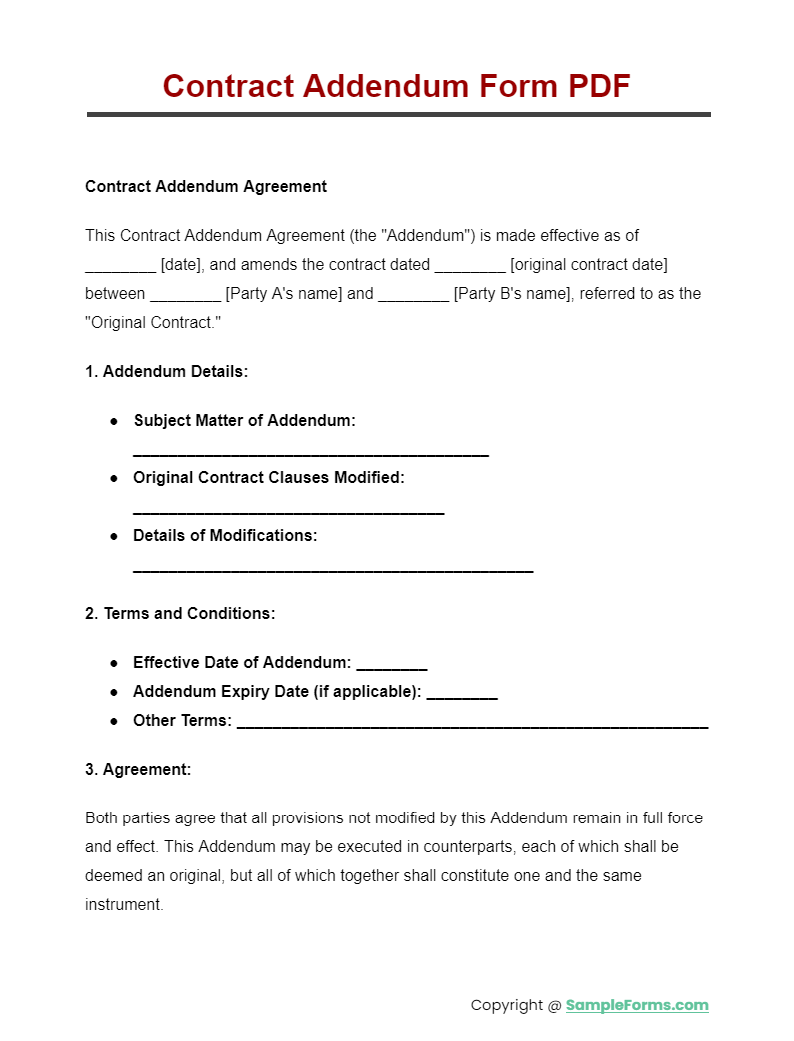 FREE 13+ Contract Addendum Form Samples, PDF, MS Word, Google Docs, Excel