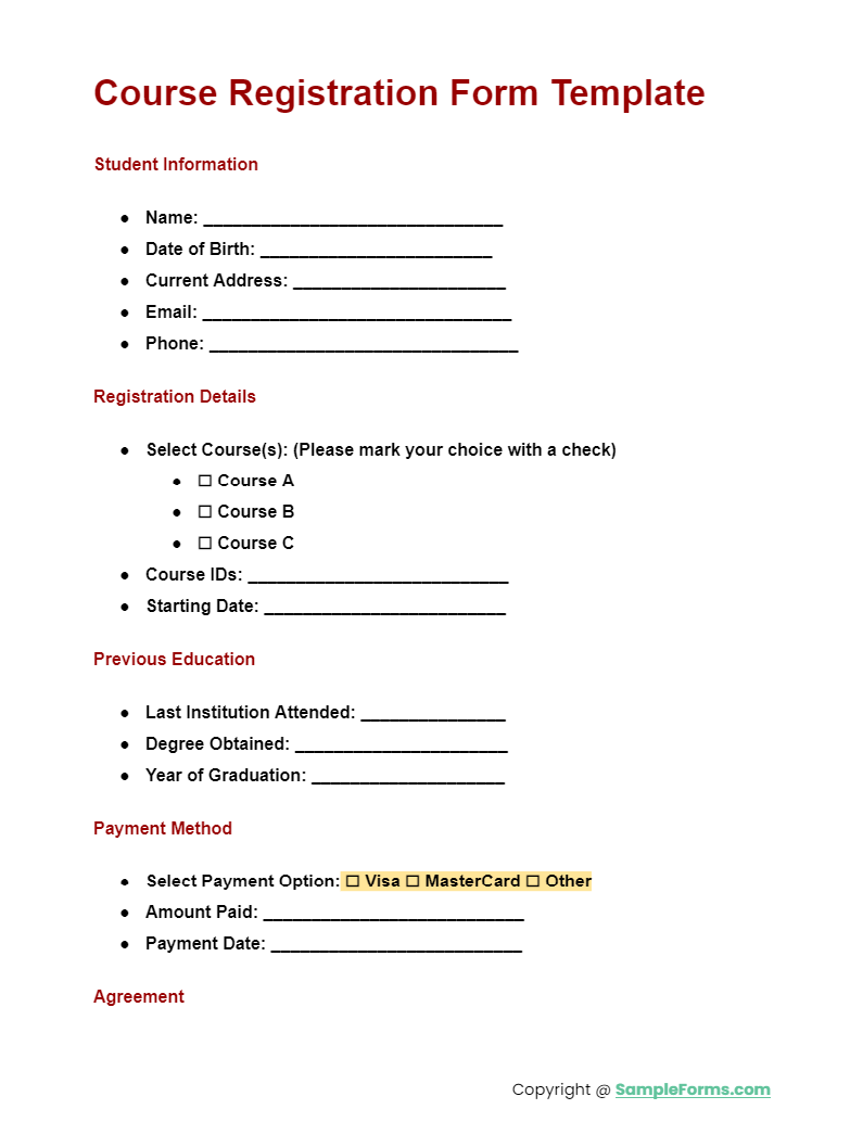 course registration form template