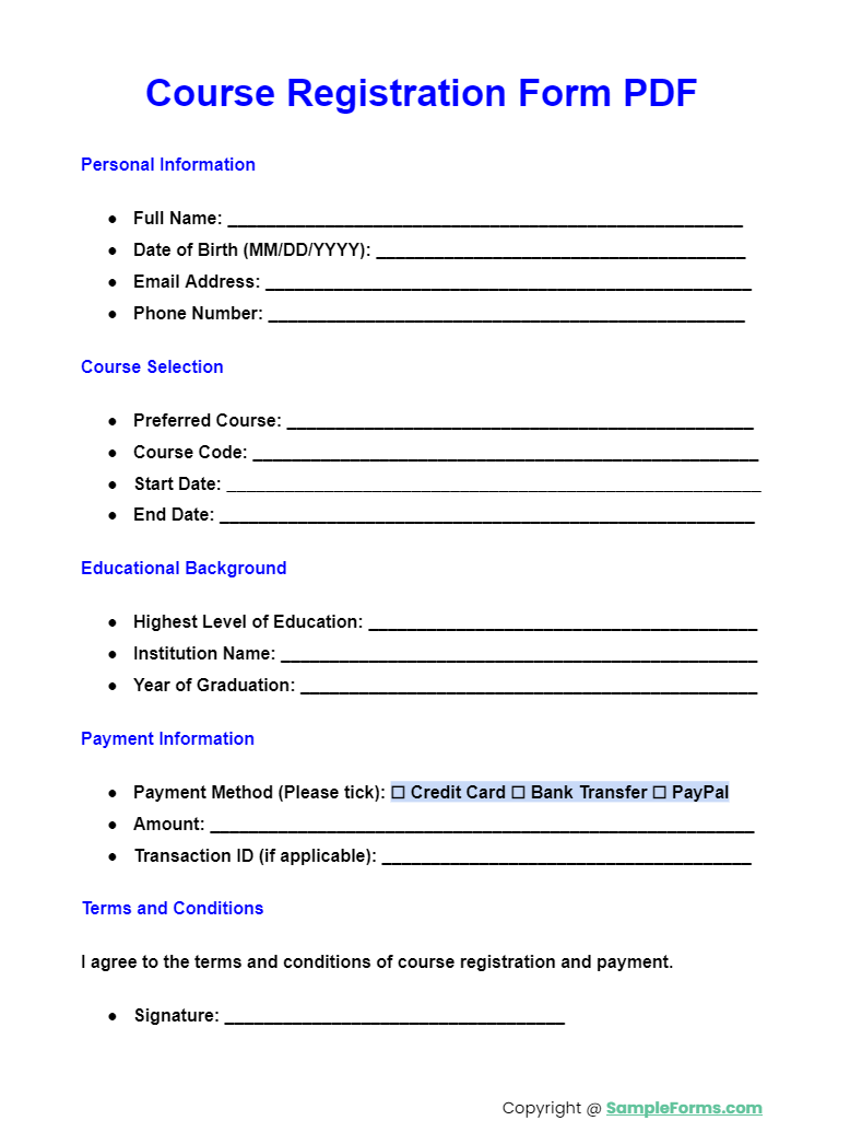 course registrations form pdf
