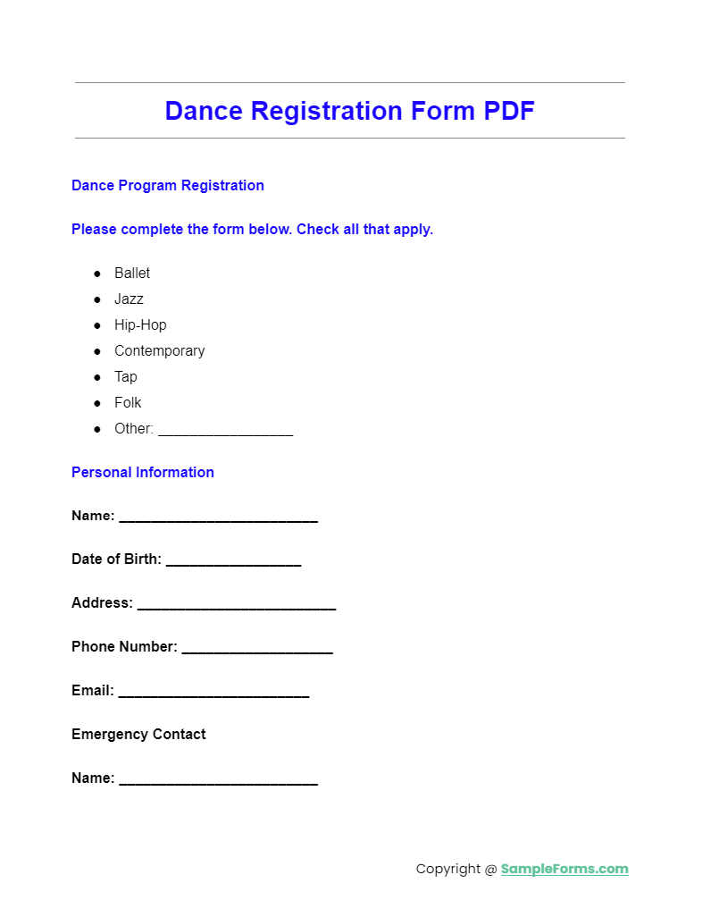 dance registration form pdf