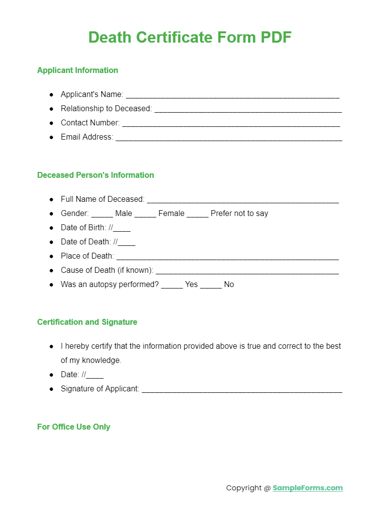 FREE 10+ Death Certificate Form Samples, PDF, MS Word, Google Docs