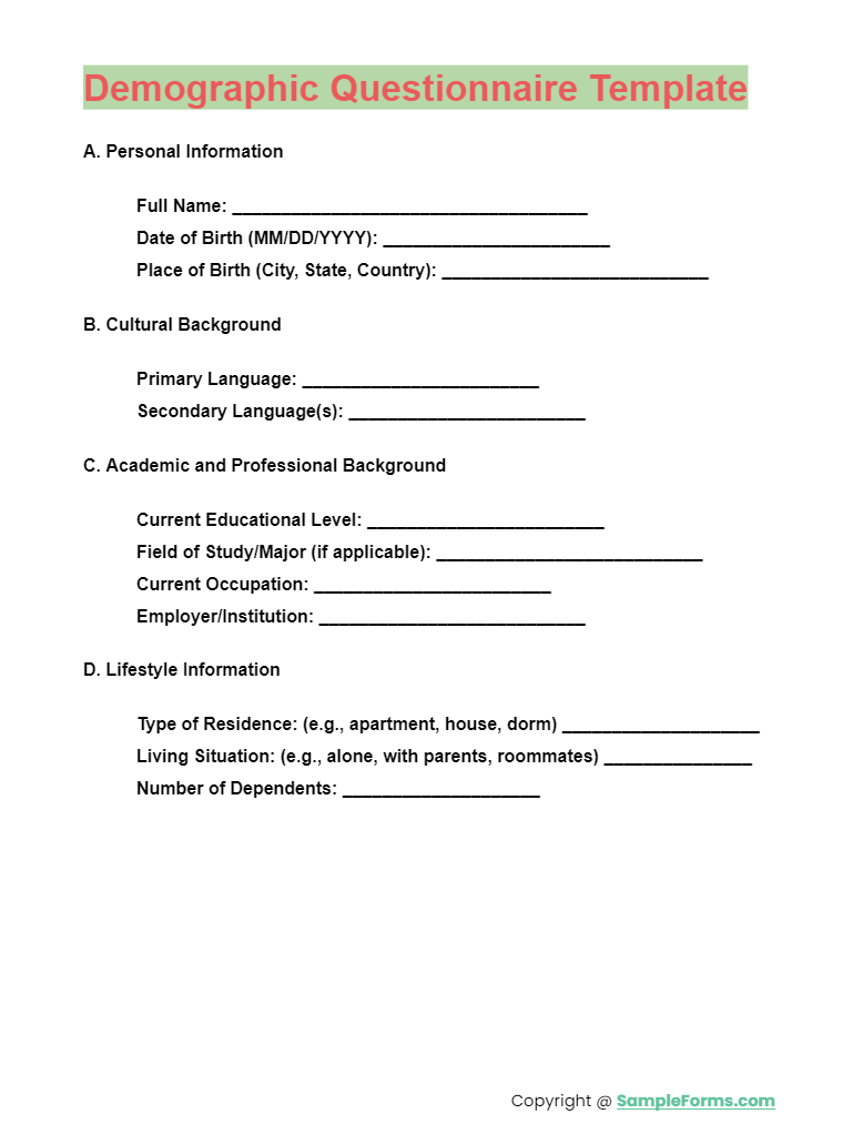 FREE 14+ Demographic Questionnaire Samples, PDF, MS Word, Google Docs