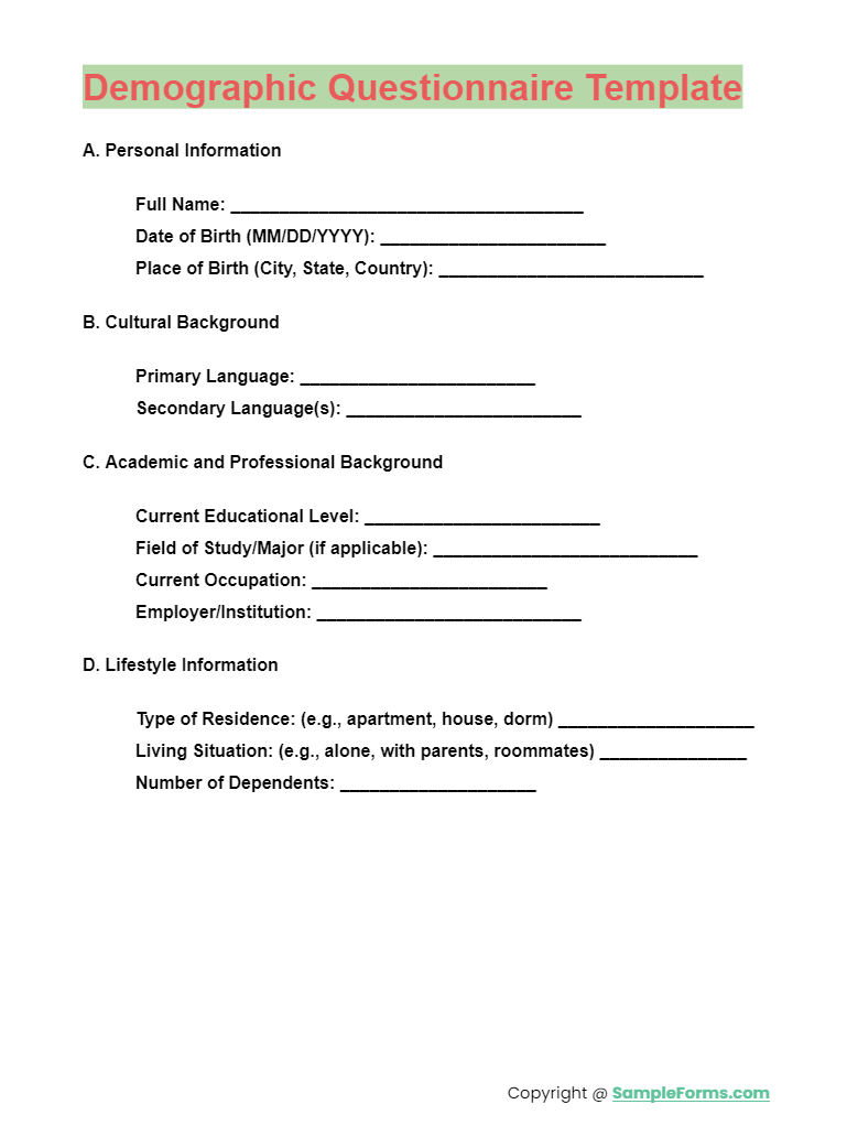demographic questionnaire template
