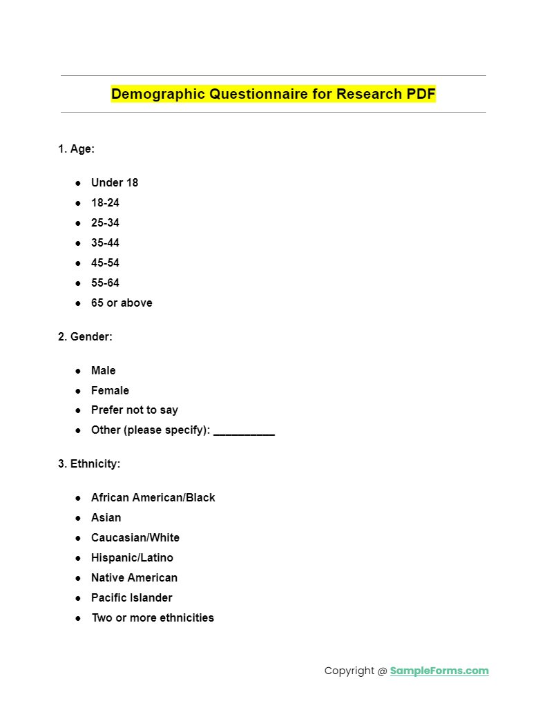 demographic questionnaire for research pdf