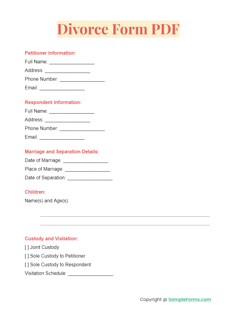 divorce form pdf