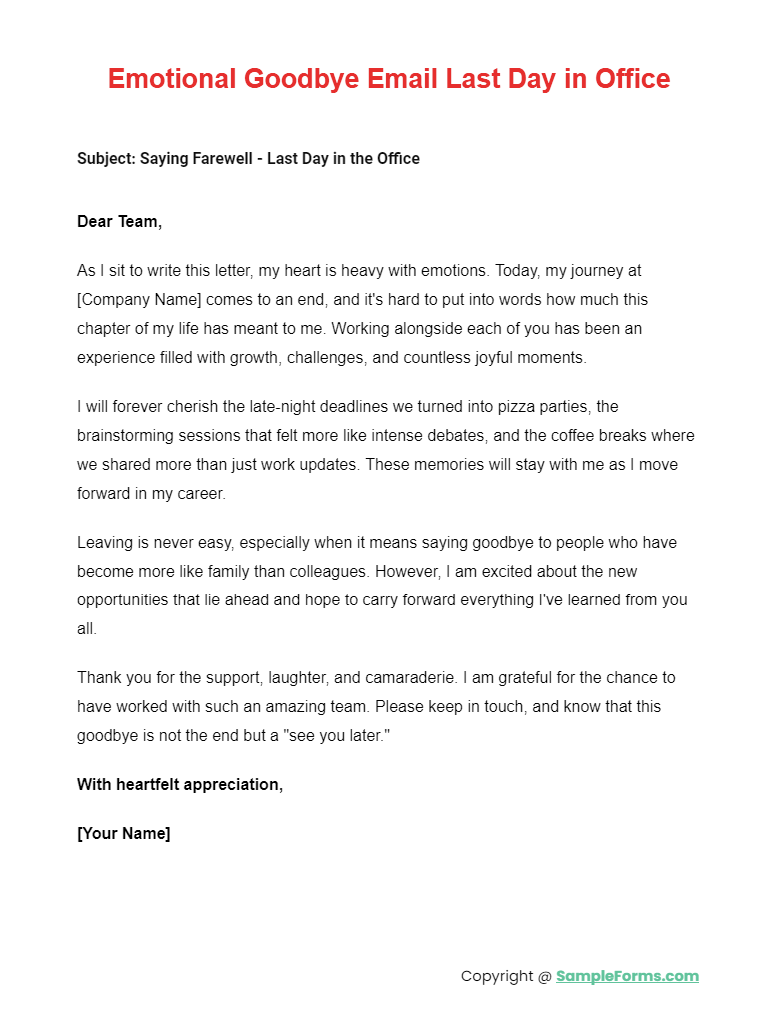 emotional goodbye email last day in office