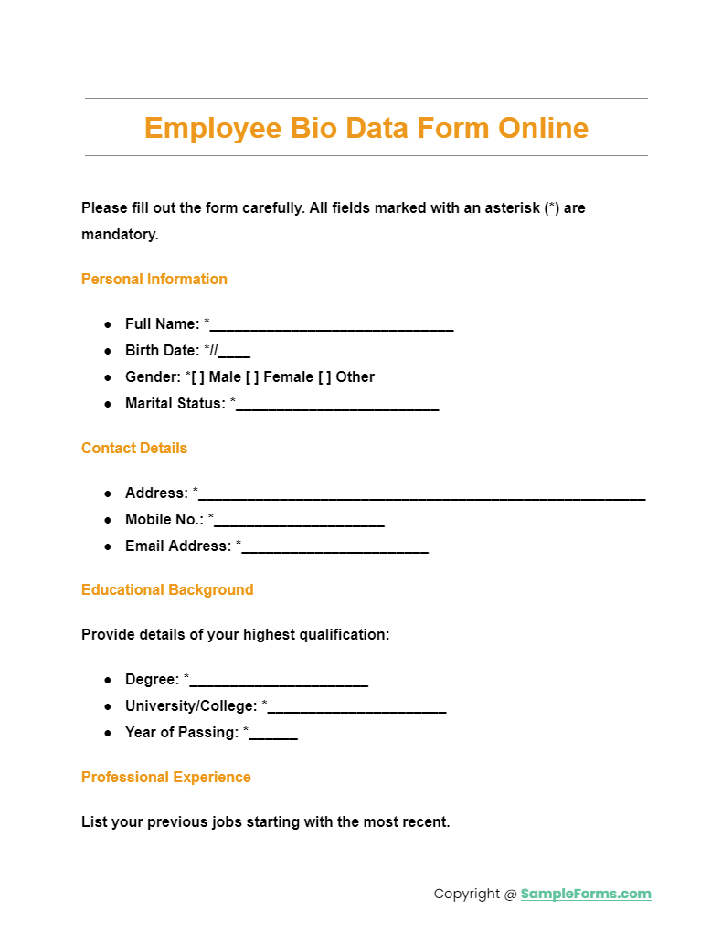 FREE 11+ Employee BioData Form Samples, PDF, MS Word, Google Docs