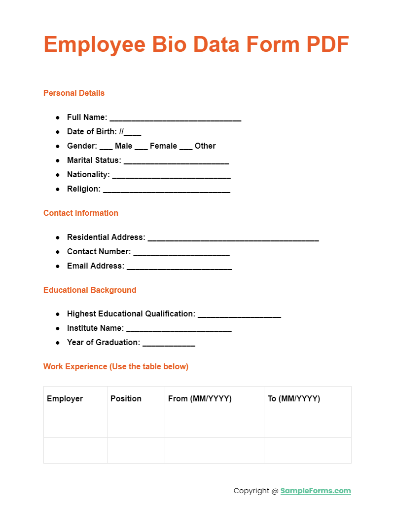 employee bio data form pdf