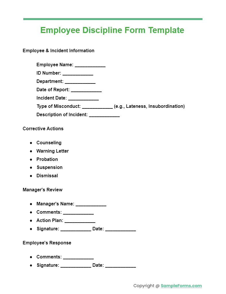 employee discipline form template