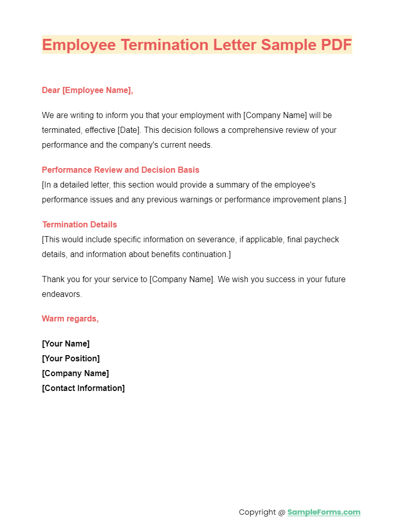 employee termination letter samples pdf