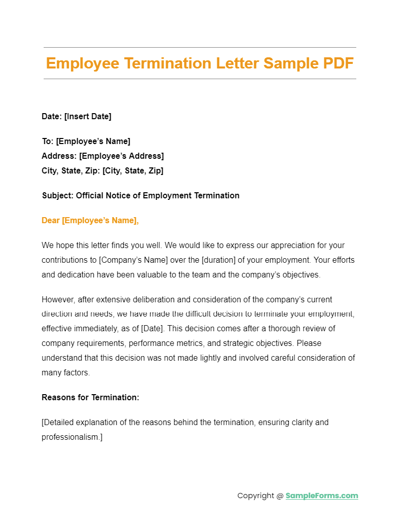 employee termination lettersamples pdf