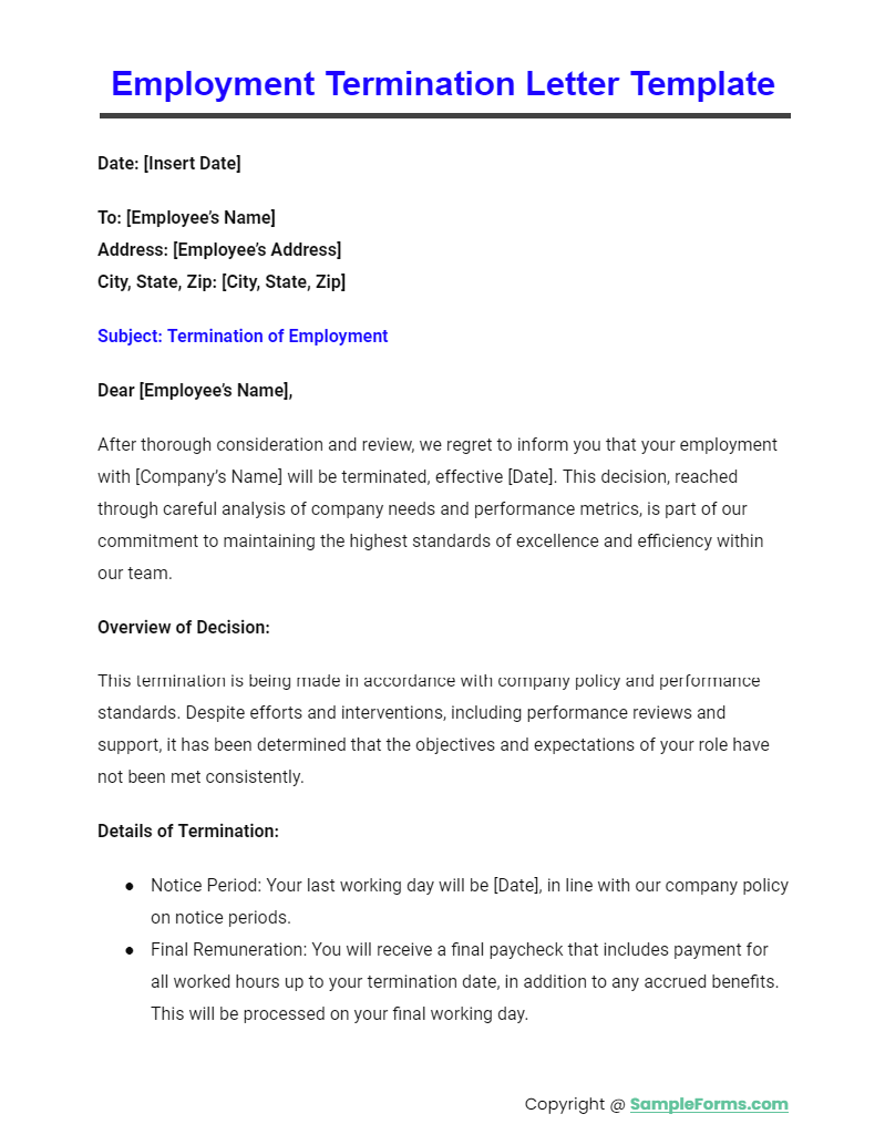 employment termination letter template