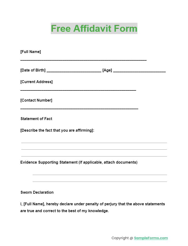 free affidavit form