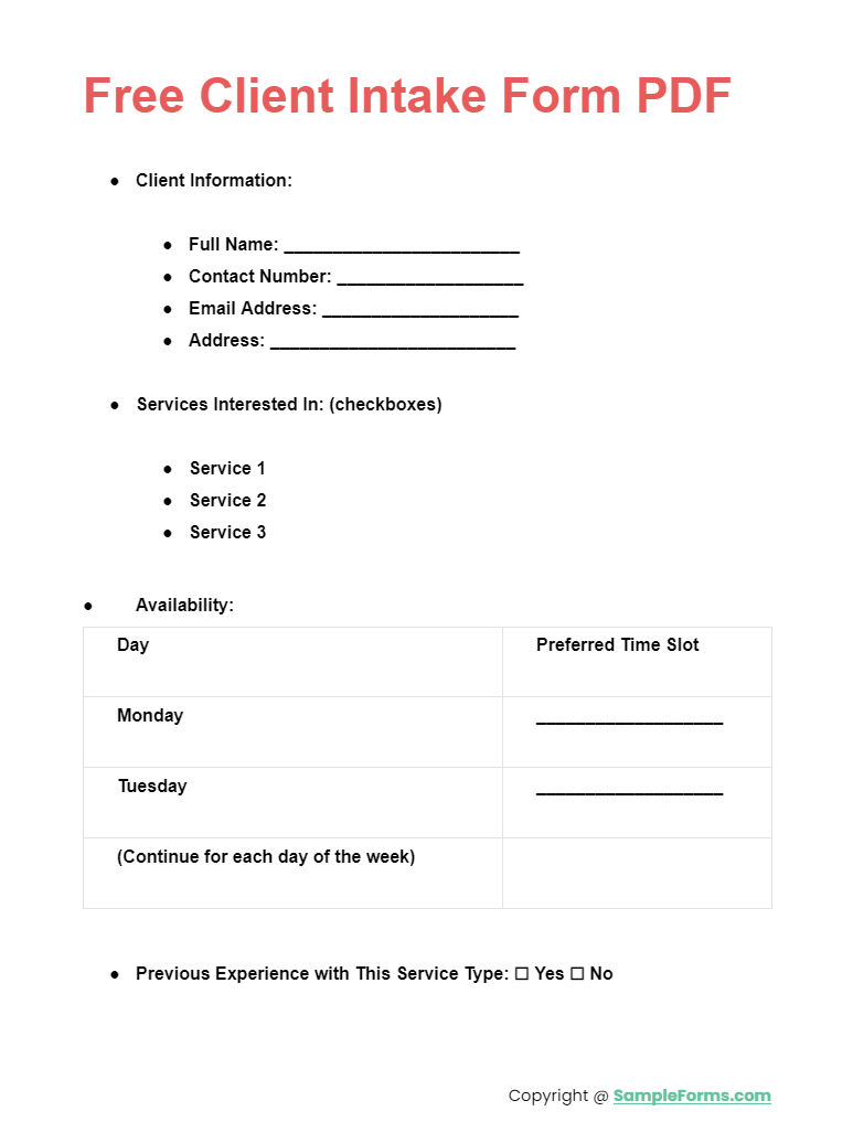 free client intake form pdf