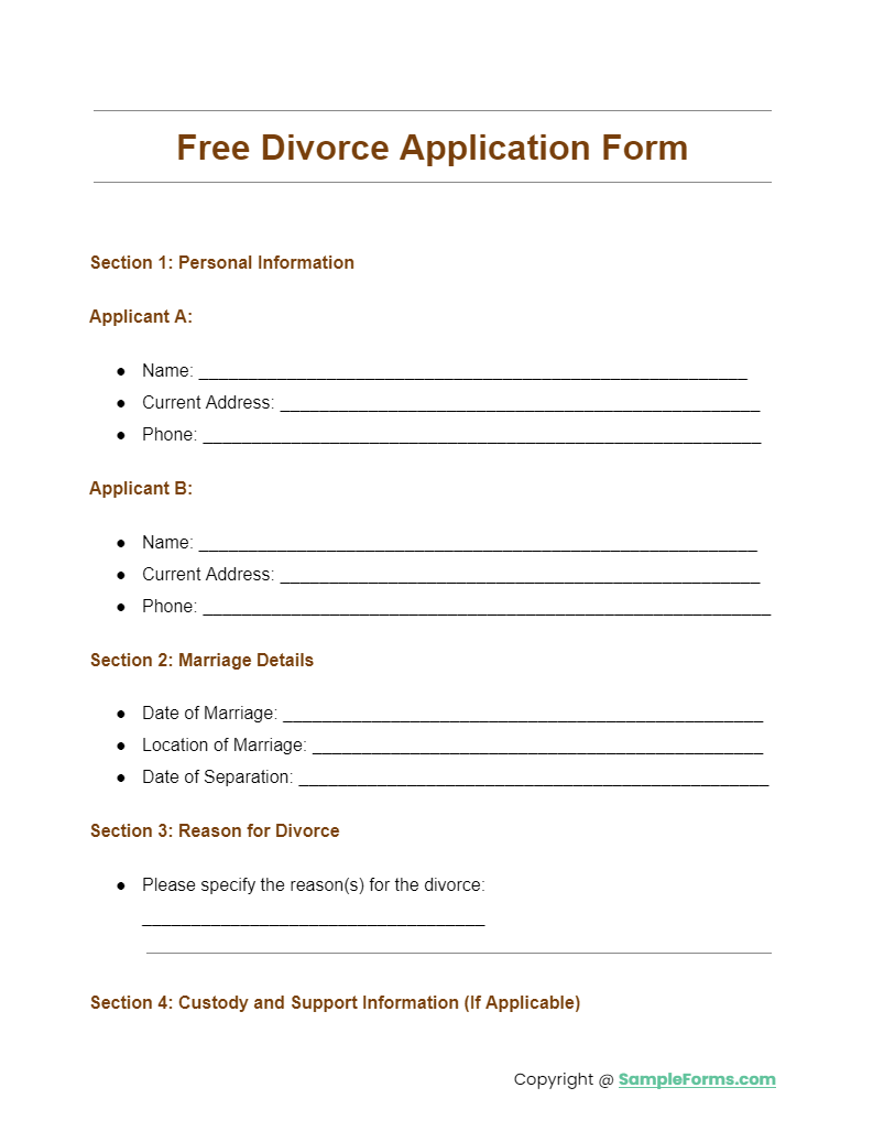 FREE 9+ Divorce Application Form Samples, PDF, MS Word, Google Docs