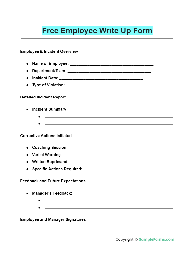free employee write up form