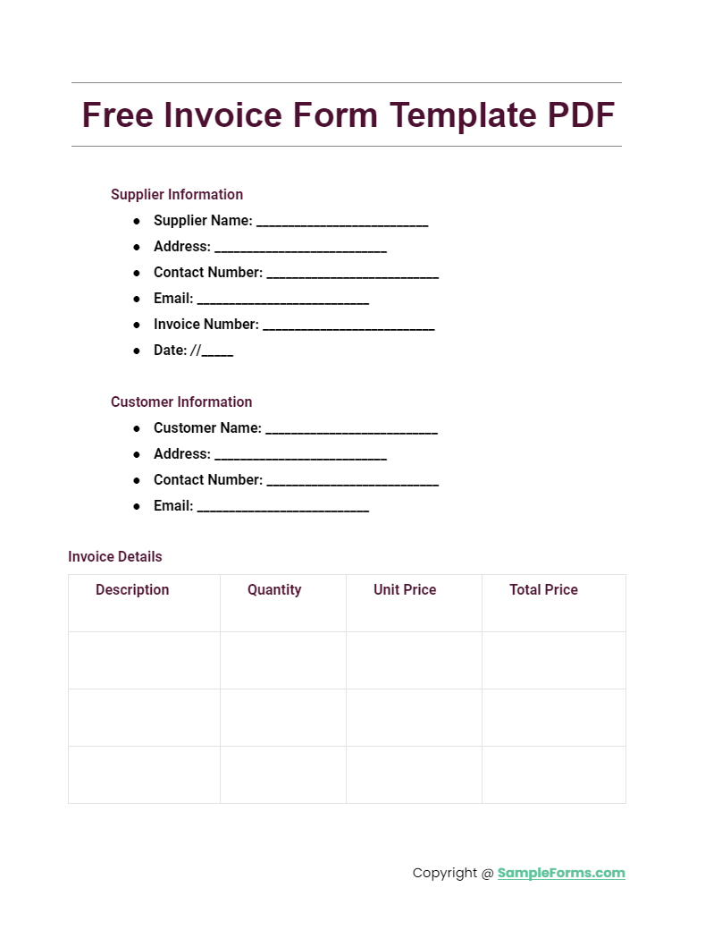 free invoice form template pdf