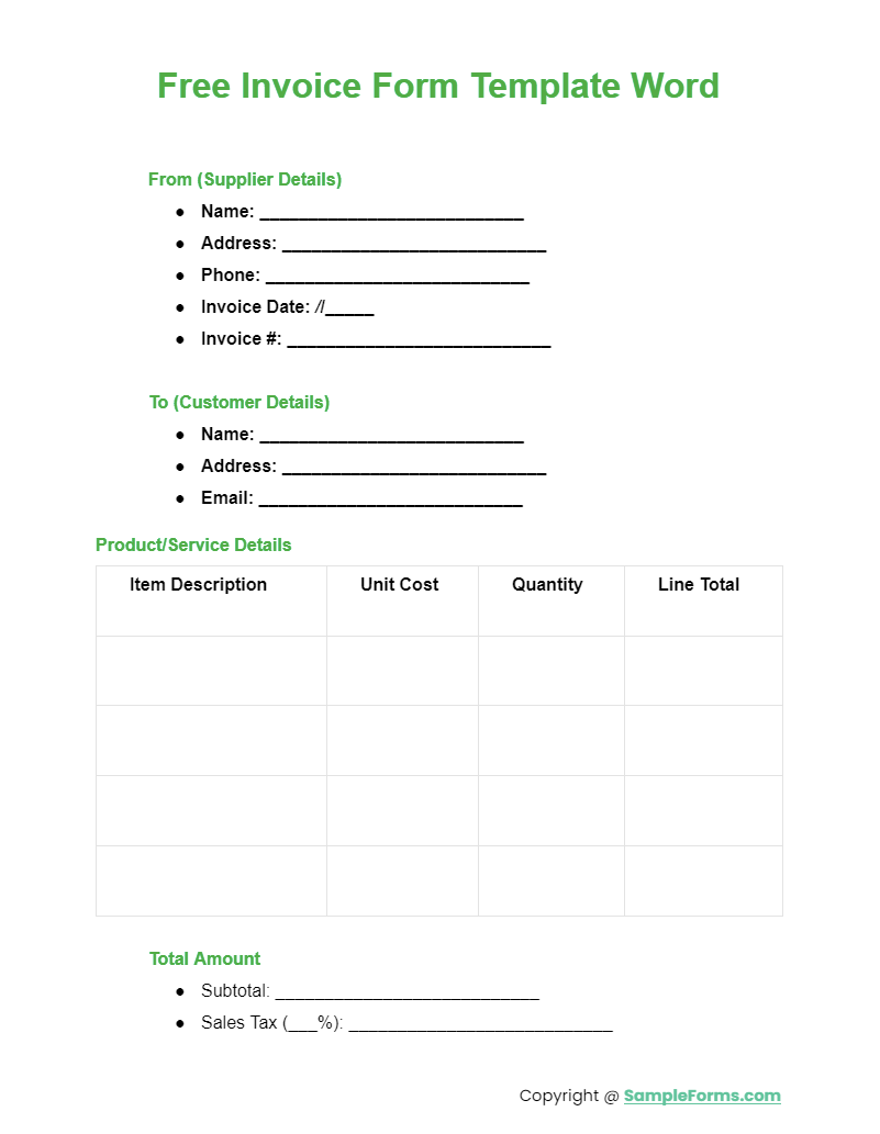 free invoice form template word