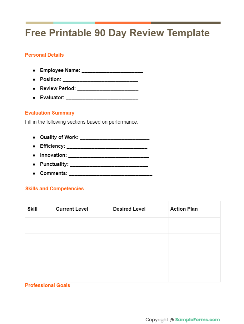 free printable 90 day review template