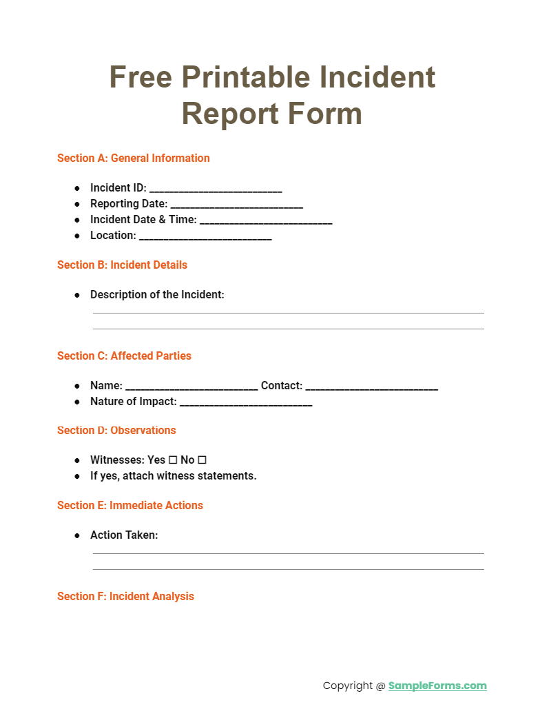 free printable incident report form