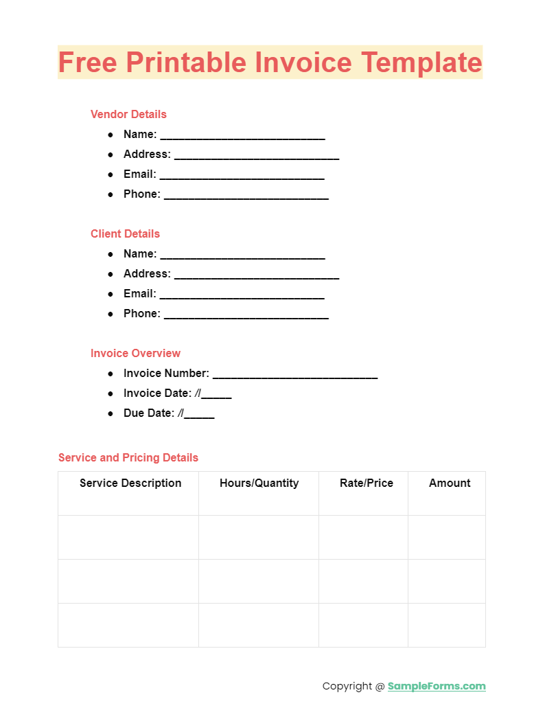 free printable invoice template