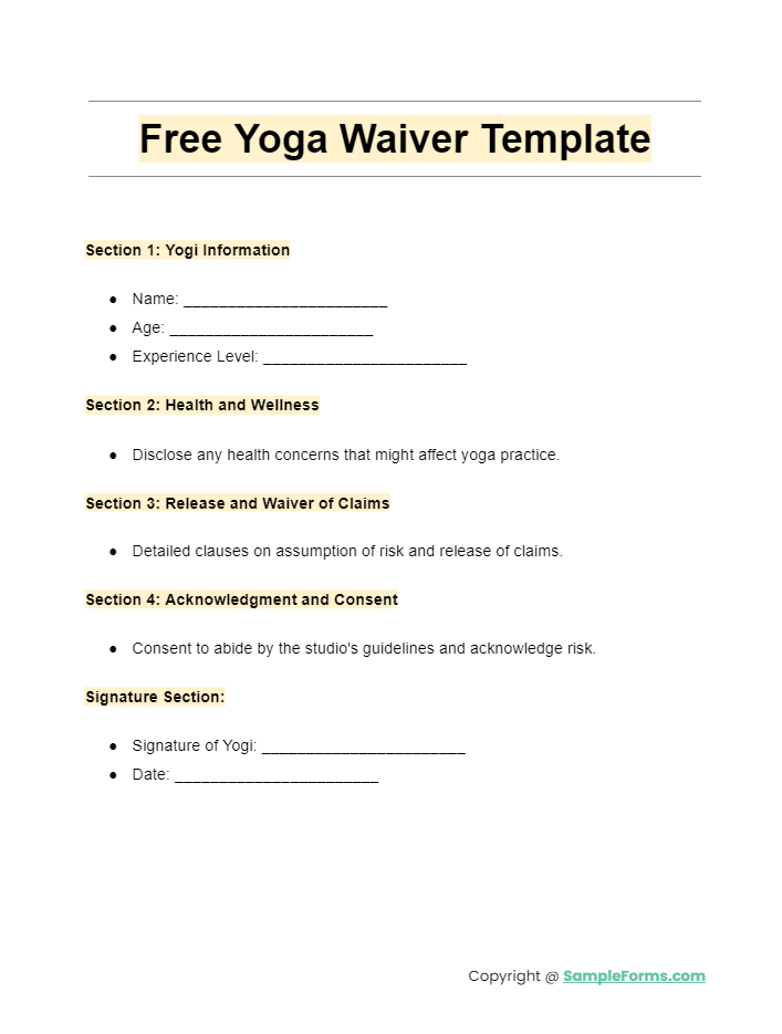 free yoga waiver template