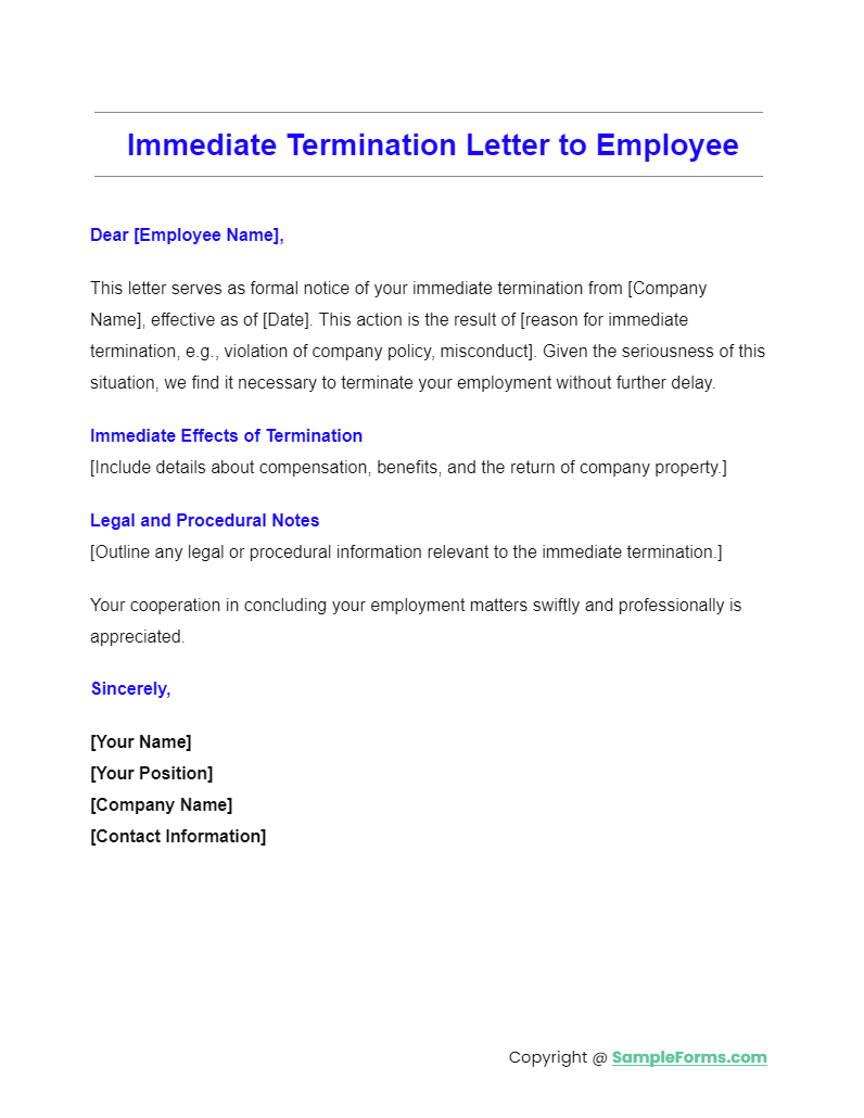 immediate termination letter to employees