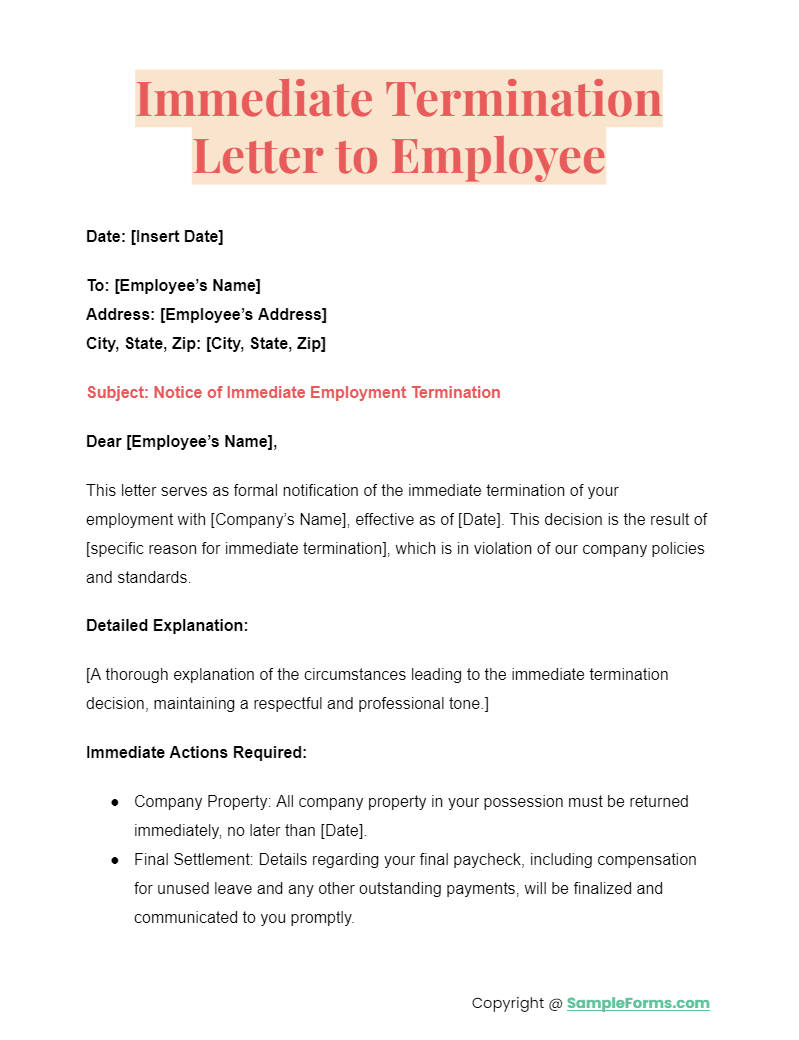 immediate termination letter toemployees