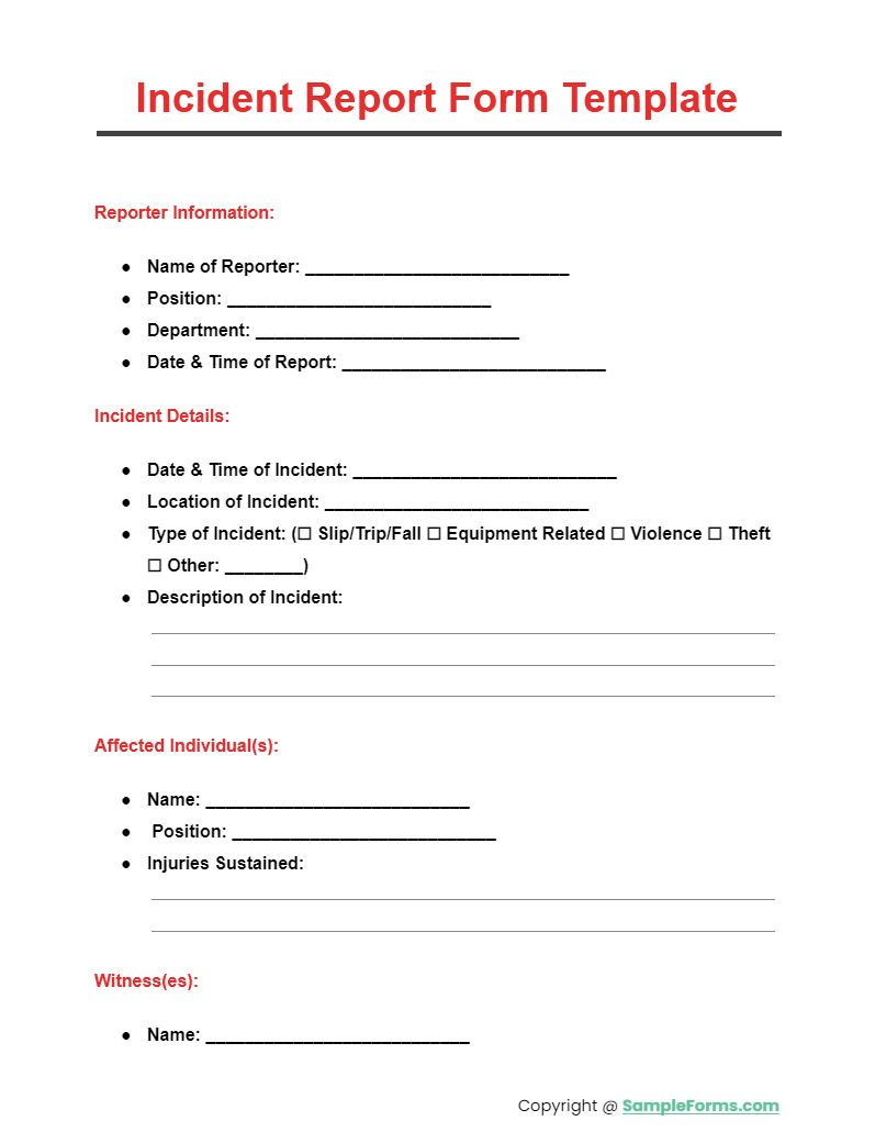 incident report form template
