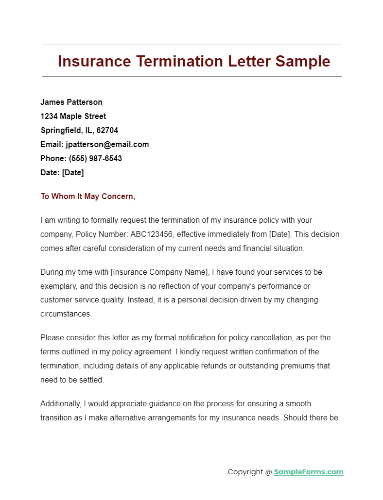 insurance termination letter sample