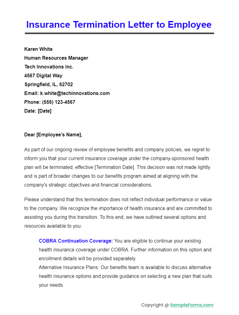 insurance termination letter to employee
