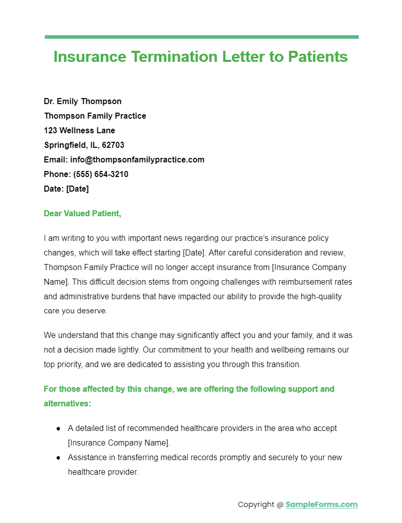 insurance termination letter to patients