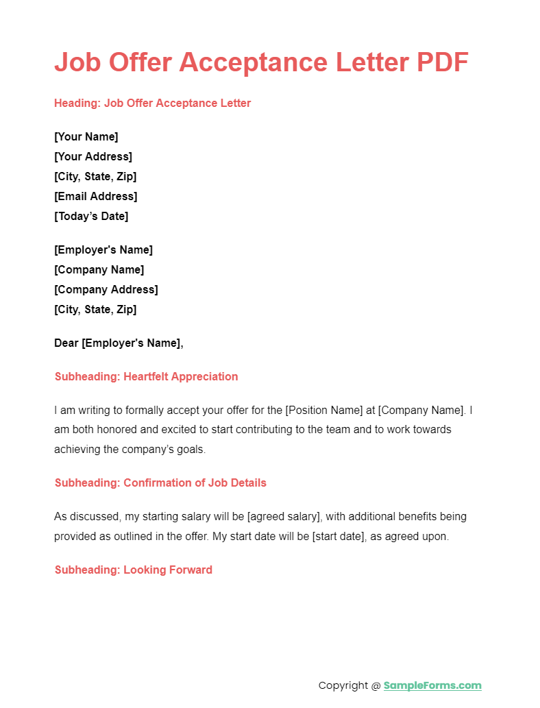 job offer acceptance letter pdf