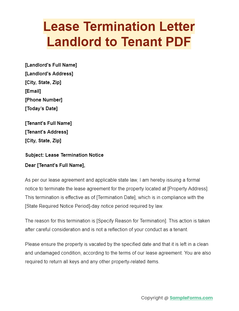 lease termination letter landlord to tenant pdf