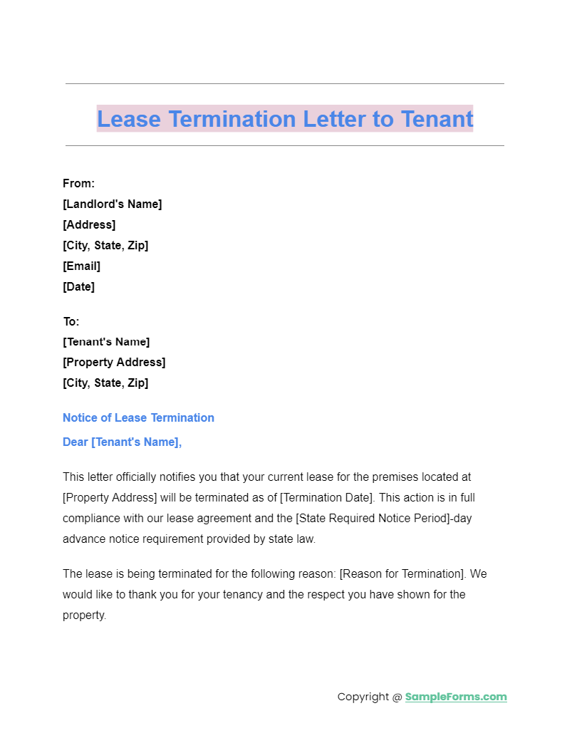 lease termination letter to tenant