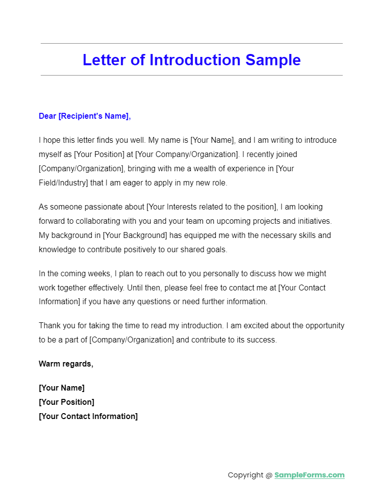 letter of introduction sample