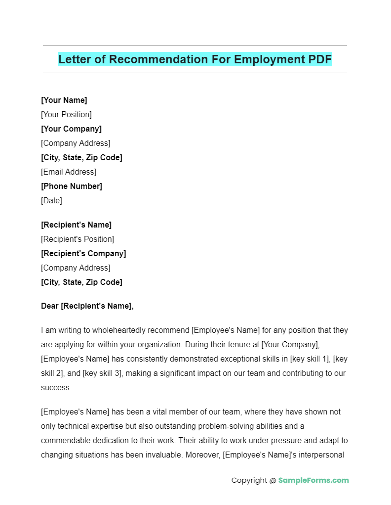 letter of recommendation for employment pdf