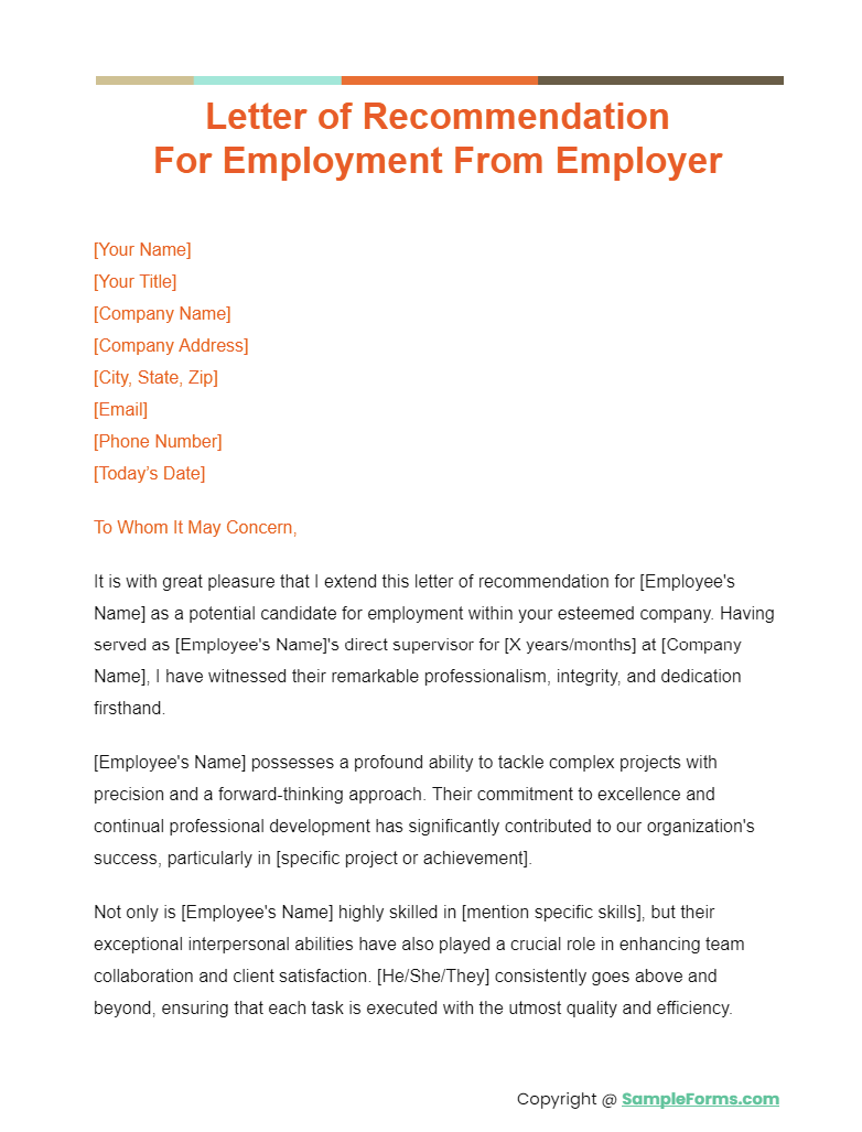 letters of recommendation for employment from employer