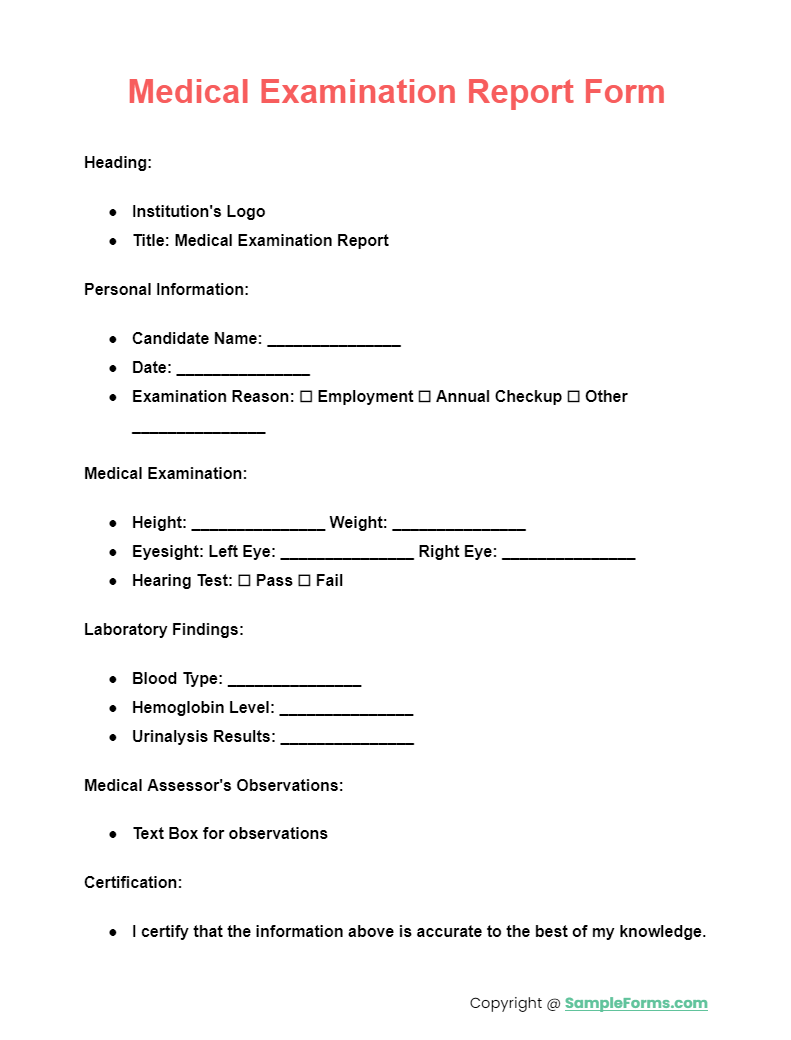 medical examination report form