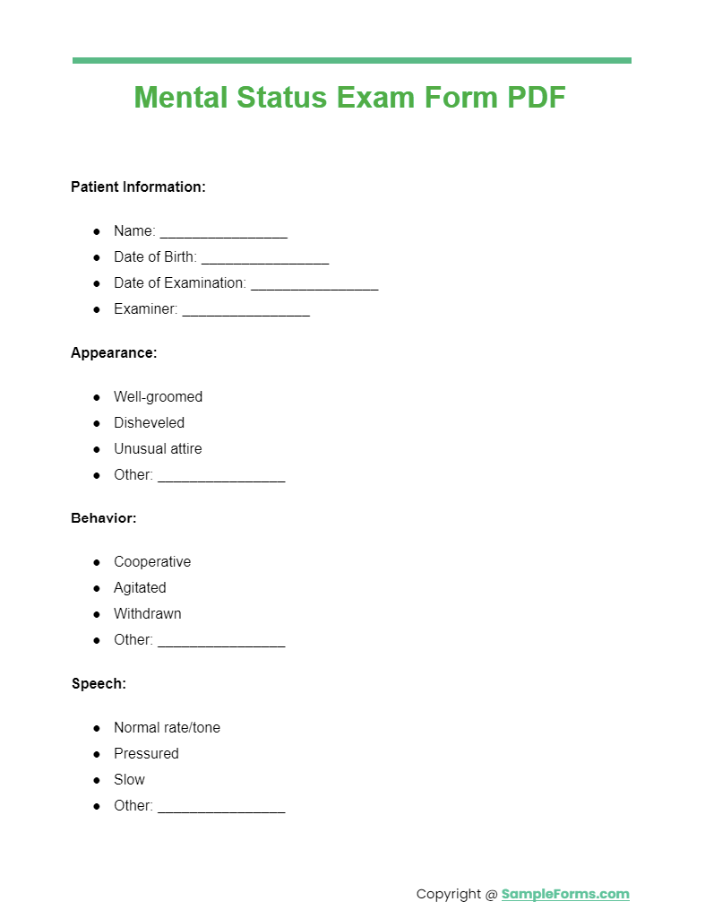 mental status exam form pdf
