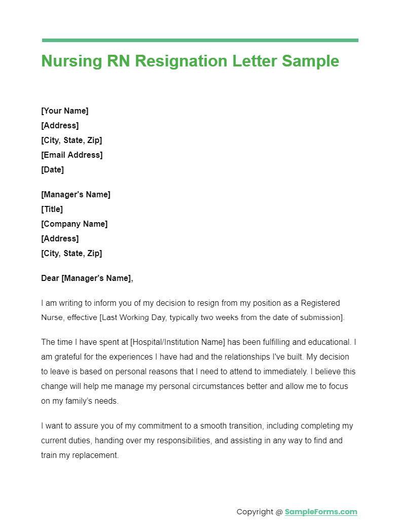 FREE 9+ Nursing RN Resignation Letter Samples, PDF, MS Word, Google Docs