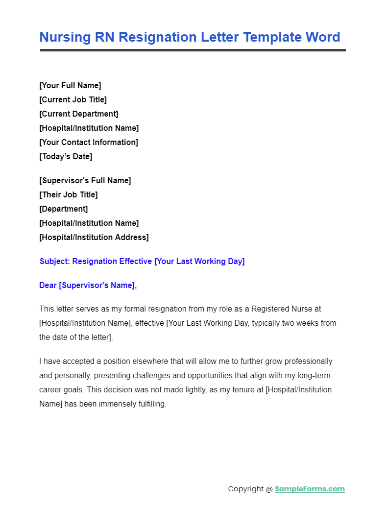 nursing rn resignation letter template word