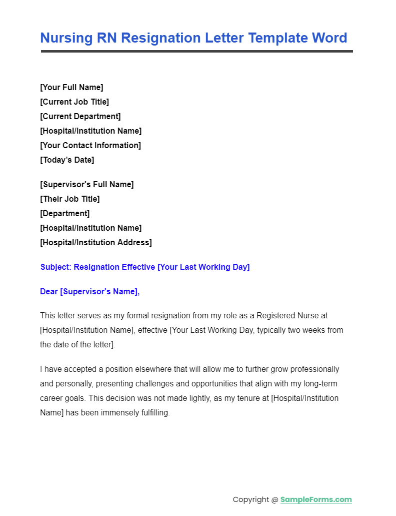 FREE 9+ Nursing RN Resignation Letter Samples, PDF, MS Word, Google Docs