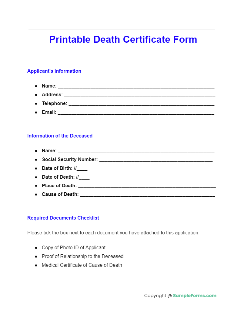 printable death certificate form
